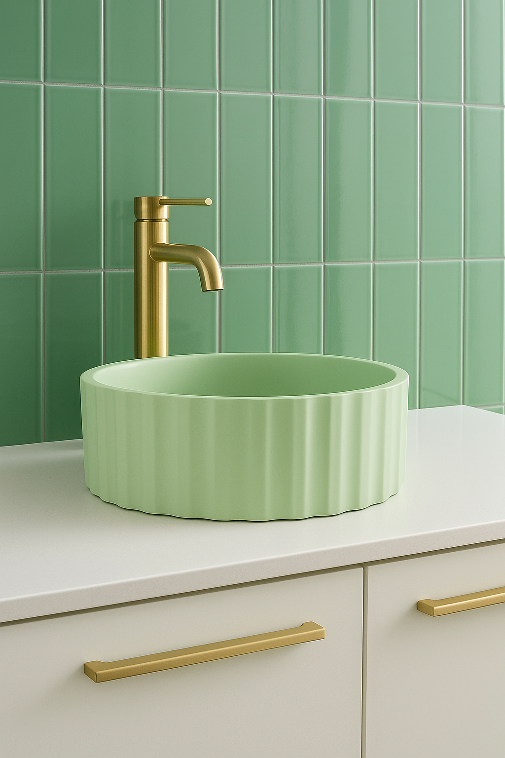 Sienna Fluted Basin - Lush Pastel Green